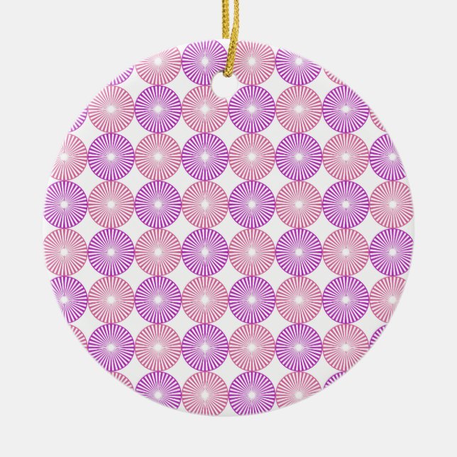 Pink and purple circles pattern ceramic tree decoration (Front)