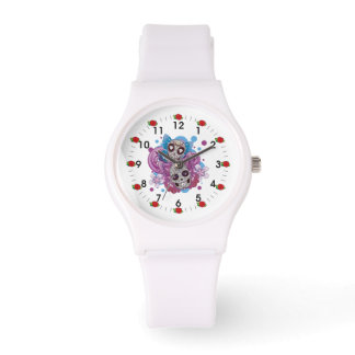 Pink and Purple Circles Sugar Skull Butterflies Watch