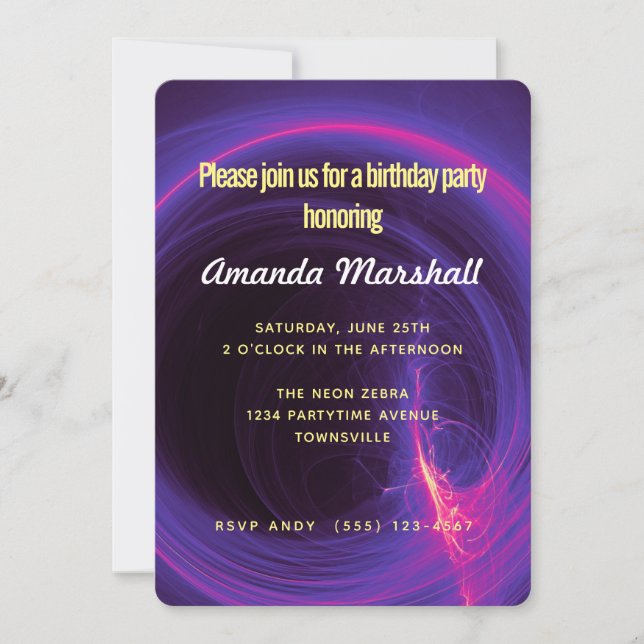 Pink and Purple Circular Abstract Birthday Invitation (Front)
