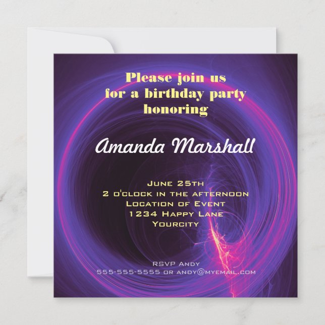 Pink and Purple Circular Abstract Birthday Invitation (Front)
