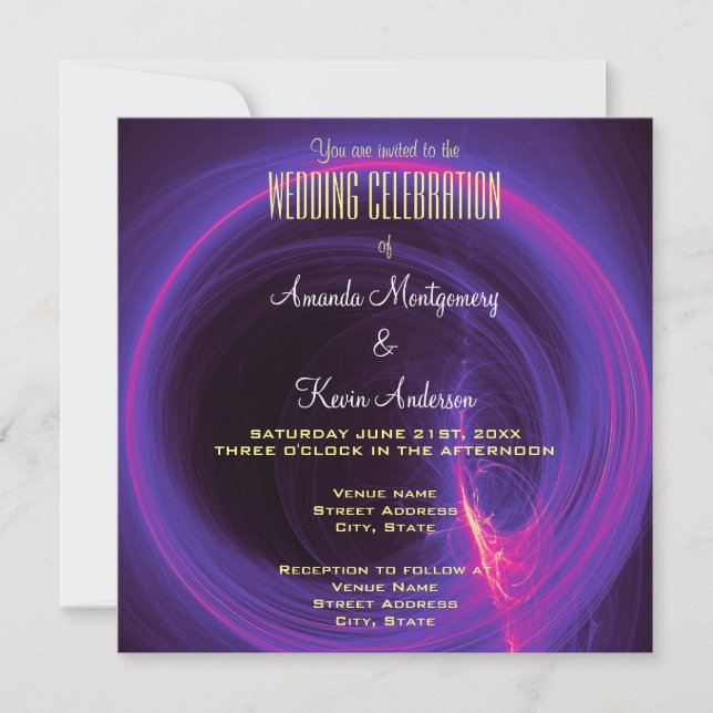 Pink and Purple Circular Abstract Wedding Invitation (Front)