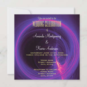 Pink and Purple Circular Abstract Wedding Invitation
