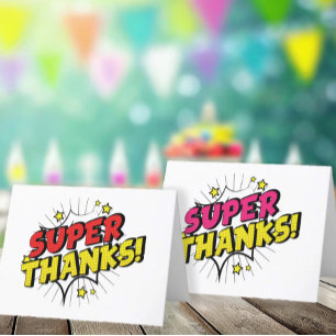 Pink and Purple Comic Book Superhero Unique Girl's Thank You Card