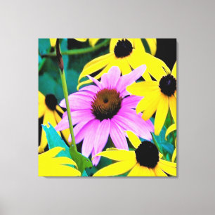 Pink and Purple Coneflower with Yellow Flowers Canvas Print
