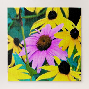 Pink and Purple Coneflower with Yellow Flowers Jigsaw Puzzle