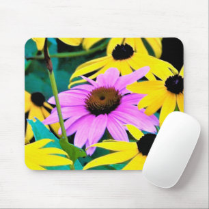 Pink and Purple Coneflower with Yellow Flowers Mouse Mat