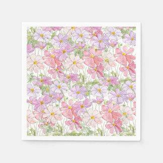 pink and purple cosmos flower painting napkin