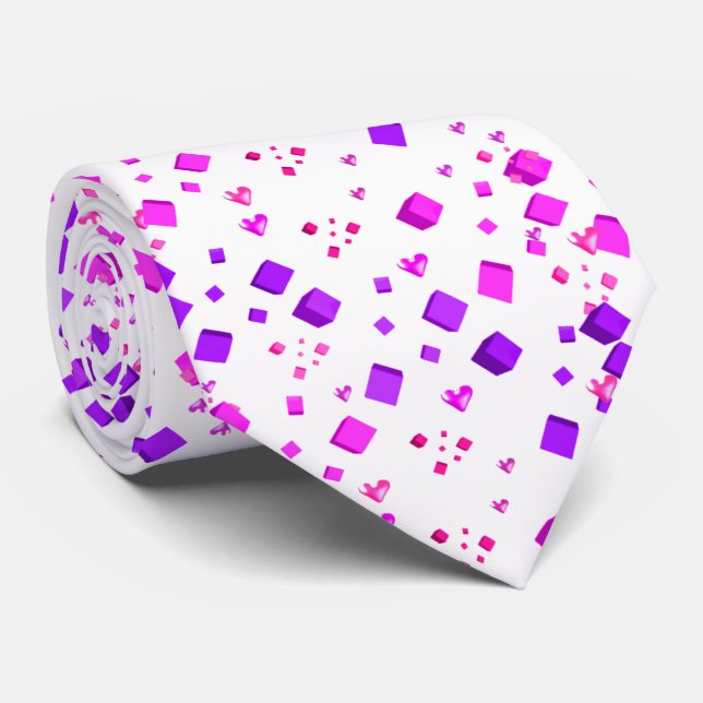 Pink and Purple Cubes and Hearts Tie (Rolled)