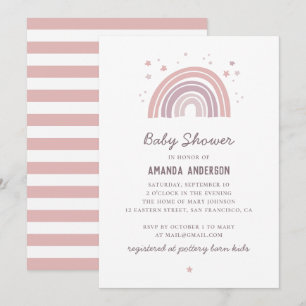 Pink and purple cute pastel rainbow baby shower invitation