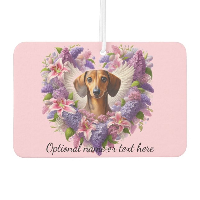 Pink and Purple Dachshund Floral Heart Car Air Freshener (Front)