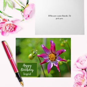 Pink and Purple Dahlia Flower Birthday Card
