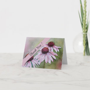 Pink and Purple Daisies Watercolor Floral Thank You Card