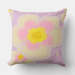 Pink and Purple Digital Art Flowers Cushion