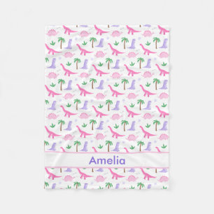 Pink and Purple Dinosaurs - Girls Dinosaur Fleece Blanket