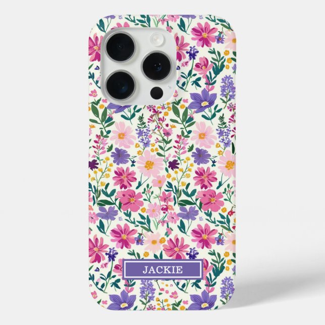 Pink and Purple Ditsy Flowers Monogrammed Case-Mate iPhone Case (Back)