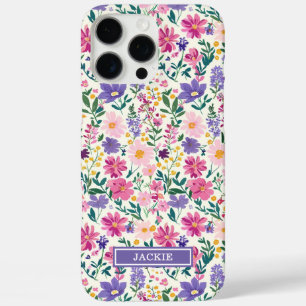 Pink and Purple Ditsy Flowers Monogrammed iPhone 16 Pro Max Case