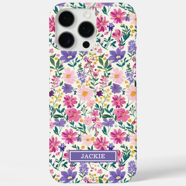 Pink and Purple Ditsy Flowers Monogrammed Case-Mate iPhone Case (Back)