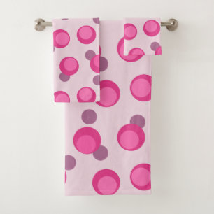 Pink and purple dots on white bath towel set