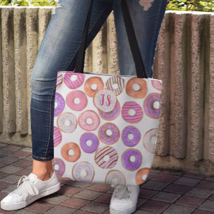 Pink and Purple Doughnut Custom Name Baker's Tote Bag