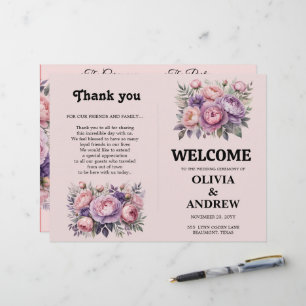 Pink and Purple Elegant Floral Wedding Program