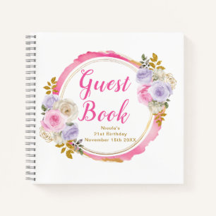 Pink and Purple Elegant Flower Birthday Guest Book