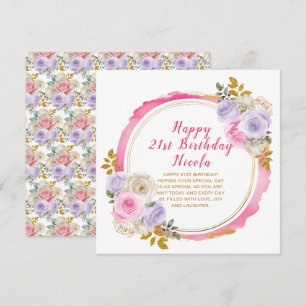 Pink and Purple Elegant Flowers Birthday  Card