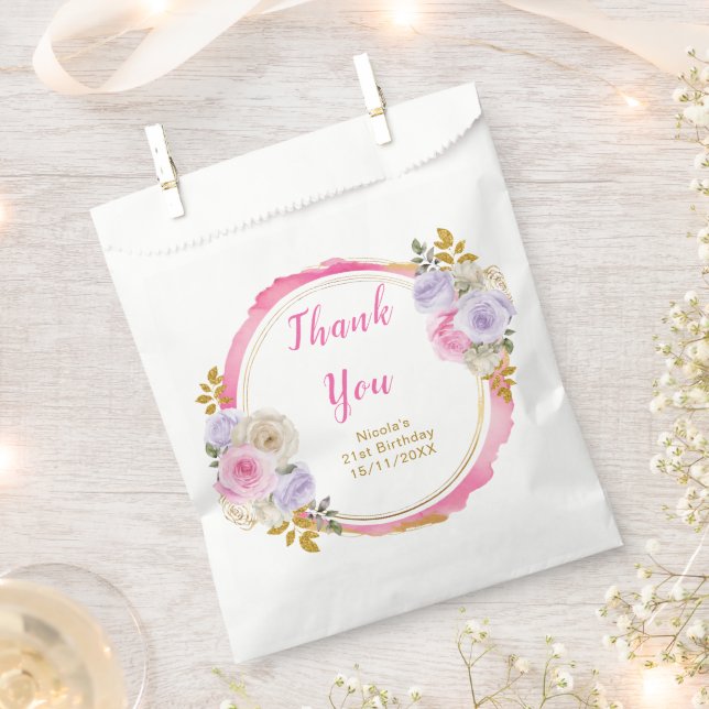 Pink and Purple Elegant Flowers Birthday Party Favour Bags (Clipped)