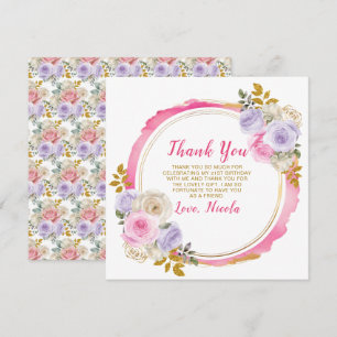 Pink and Purple Elegant Flowers Birthday  Thank You Card