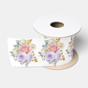Pink and Purple Elegant Flowers Satin Ribbon