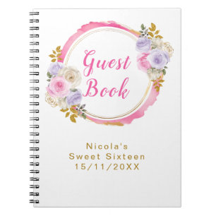 Pink and Purple Elegant Flowers Sweet Sixteen Notebook