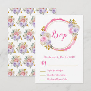 Pink and Purple Elegant Flowers Sweet Sixteen RSVP Card