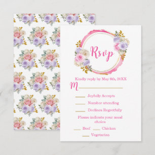 Pink and Purple Elegant Flowers Sweet Sixteen RSVP Card