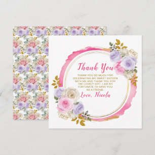 Pink and Purple Elegant Flowers Sweet Sixteen Thank You Card