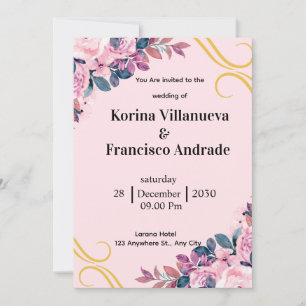 Pink and purple elegant wedding invitation