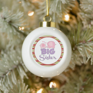 Pink and purple elephant big sister Christmas Ceramic Ball Christmas Ornament