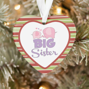 Pink and purple elephant big sister Christmas Ornament