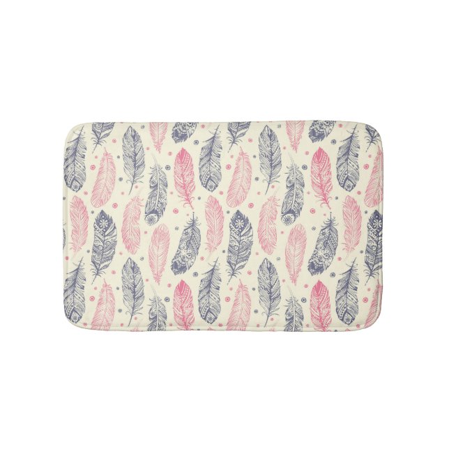 Pink And Purple Ethnic Feather Pattern Bath Mat (Front)