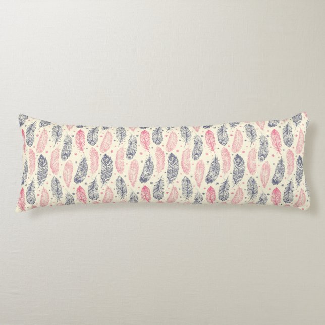 Pink And Purple Ethnic Feather Pattern Body Cushion (Front)