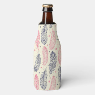Pink And Purple Ethnic Feather Pattern Bottle Cooler