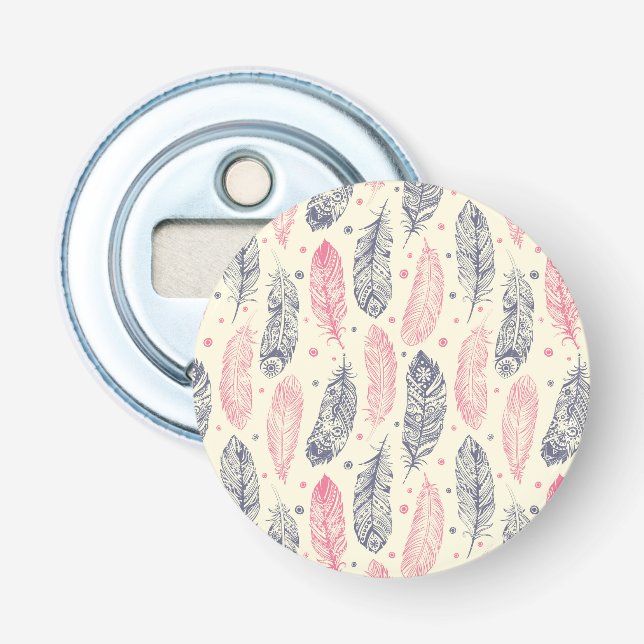 Pink And Purple Ethnic Feather Pattern Bottle Opener (Front)