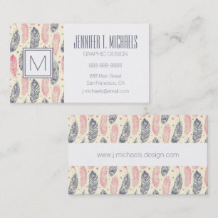 Pink And Purple Ethnic Feather Pattern Business Card