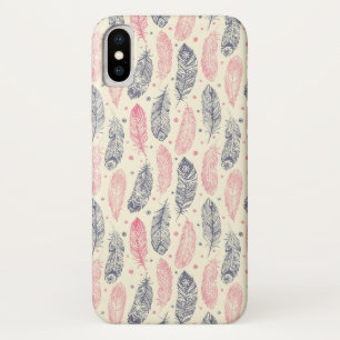 Pink And Purple Ethnic Feather Pattern iPhone X Case