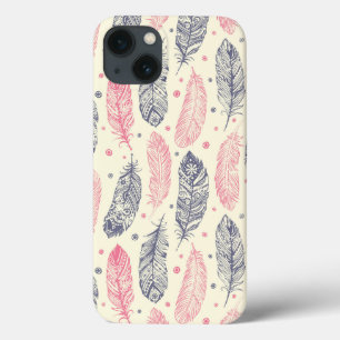 Pink And Purple Ethnic Feather Pattern iPhone 13 Case