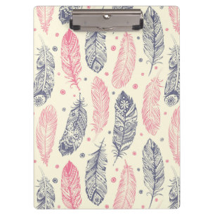 Pink And Purple Ethnic Feather Pattern Clipboard