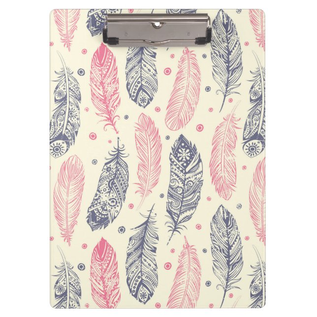 Pink And Purple Ethnic Feather Pattern Clipboard (Front)