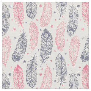 Pink And Purple Ethnic Feather Pattern Fabric
