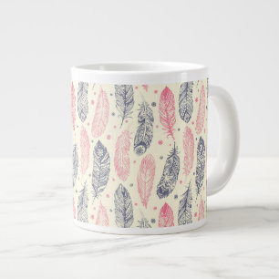 Pink And Purple Ethnic Feather Pattern Large Coffee Mug