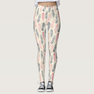 Pink And Purple Ethnic Feather Pattern Leggings