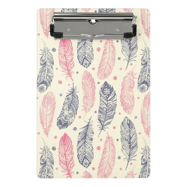 Pink And Purple Ethnic Feather Pattern Mini Clipboard (Front)