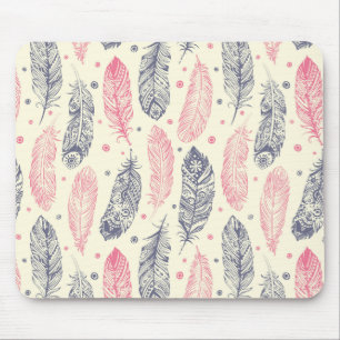 Pink And Purple Ethnic Feather Pattern Mouse Mat